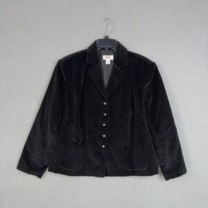 Talbots Blazer Womens 16W Petite Black Velvet Five Button Party Holiday Jacket